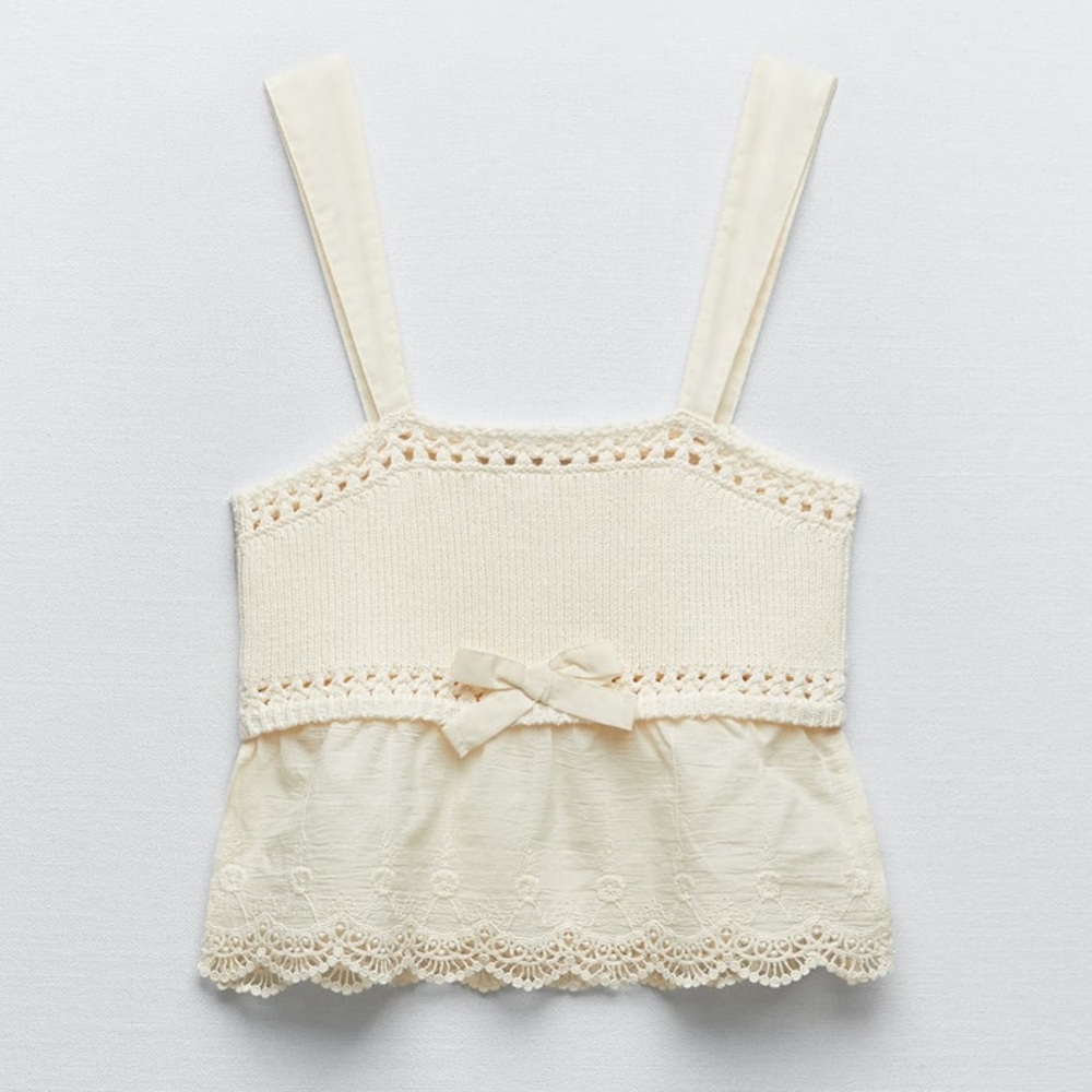 Zara Contrasting Knit Bow Top NWT